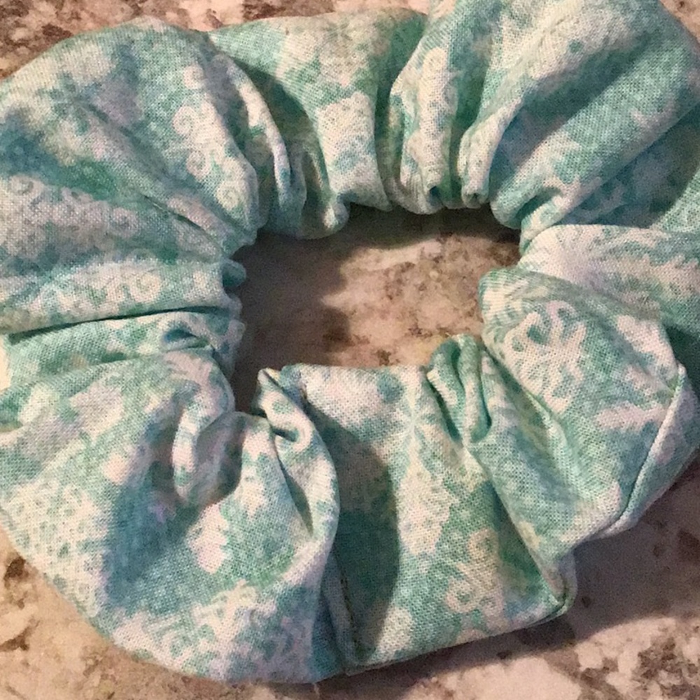 Light blue snowflake winter hair scrunchie elastic